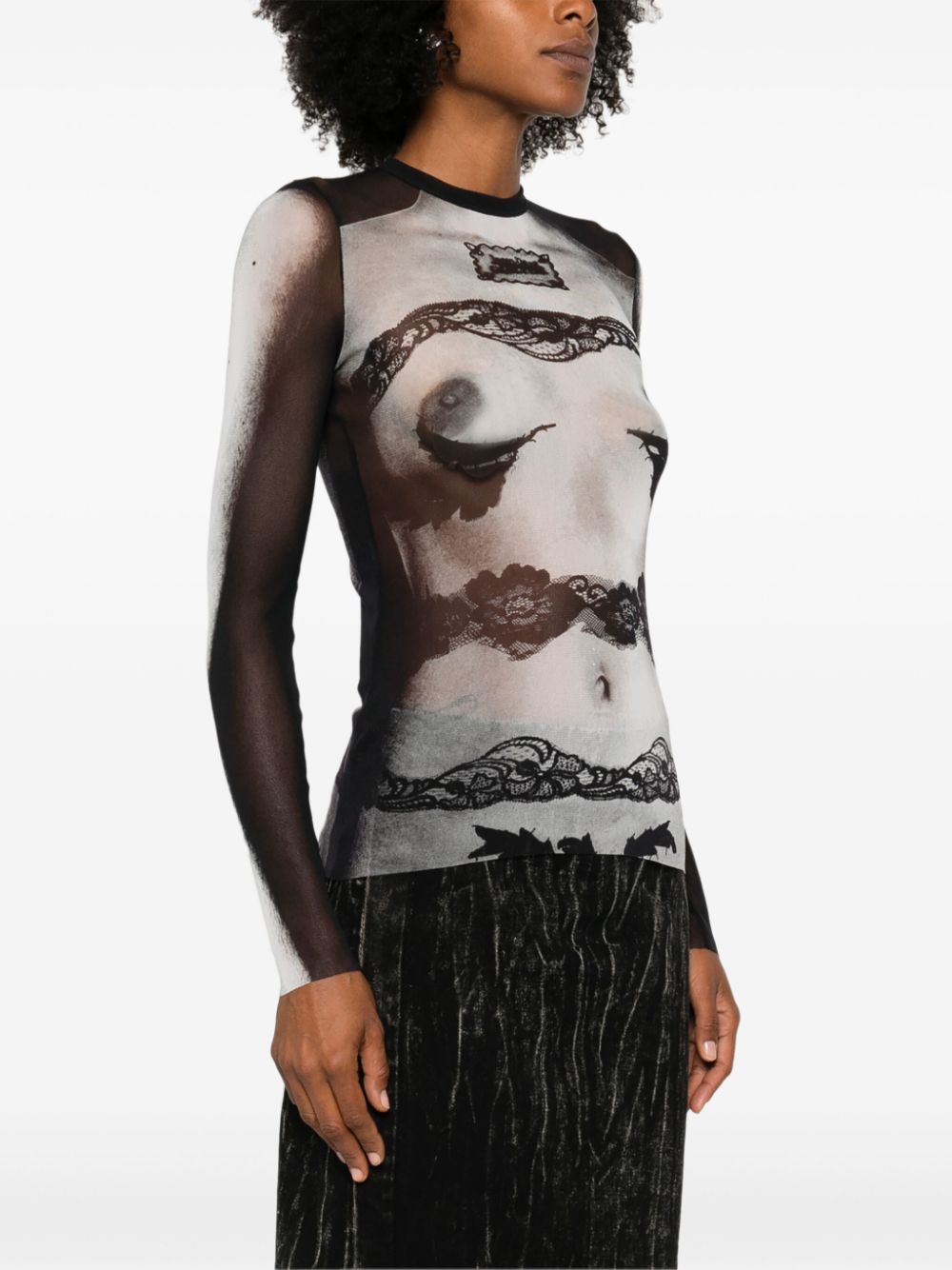 printed body lace mariniere top woman black in polyamide